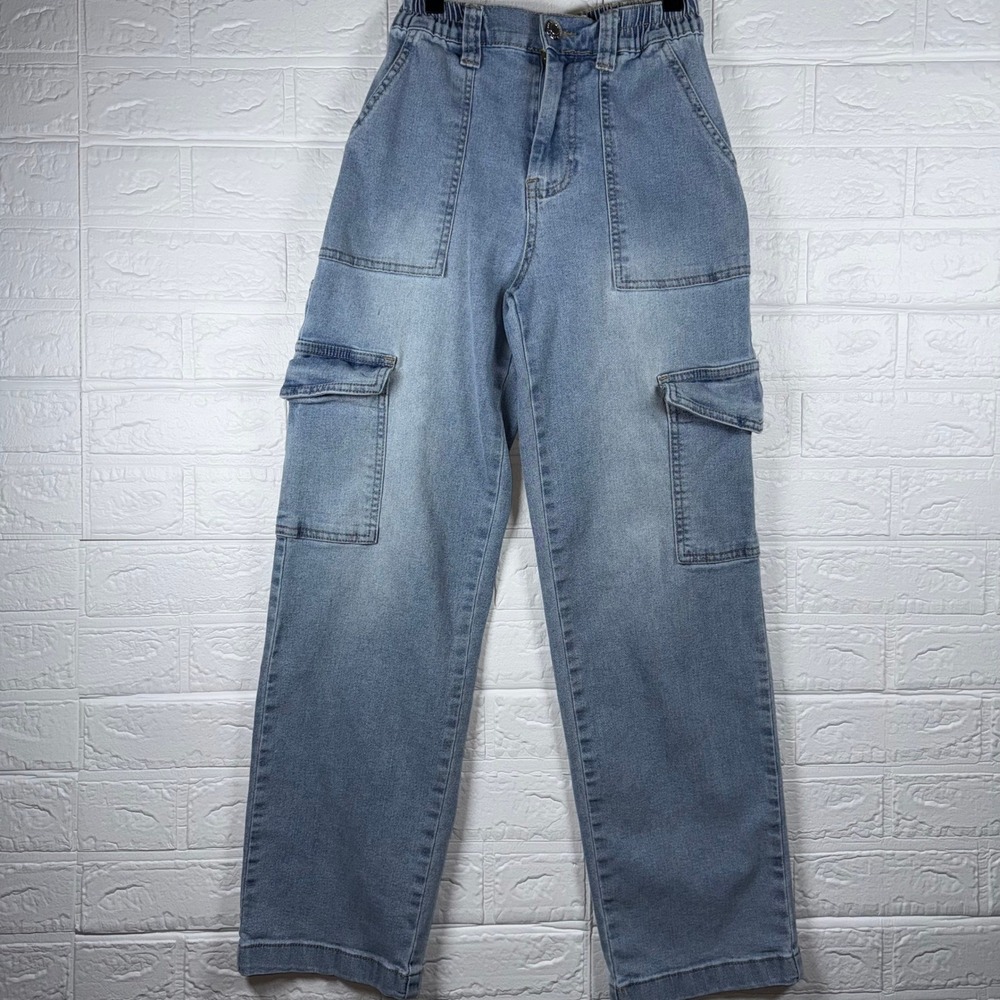 Gogo Jeans Cargo Skater Pants Women Size 1/25 Blue Light Wash Denim Y2K Style